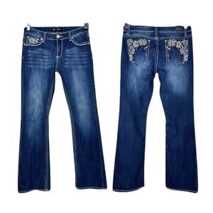Love Nation Sz 10 Blue Jeans Boot Y2K Low Rise Flare Denim Embroidered Sparkle
